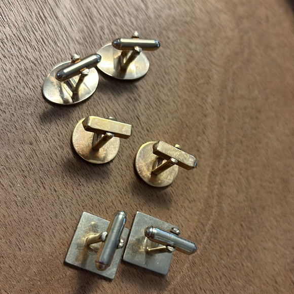 Vintage Gold Tone etched and hammered design Cuff Links Lot of 3 - Picture 3 of 4